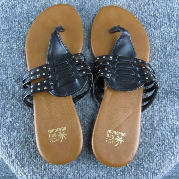 Montego Bay Club Women Flip Flop Sandal Shoes Size 7 Medium Black Synthetic - Picture 6 of 9